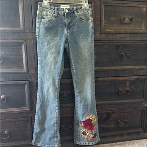 Ashley Mason Blue Flare Jeans with Embroidery